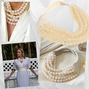NEW Stunning Smooth Beaded Magnetic Leather Bib Statement Necklace Vanilla Float